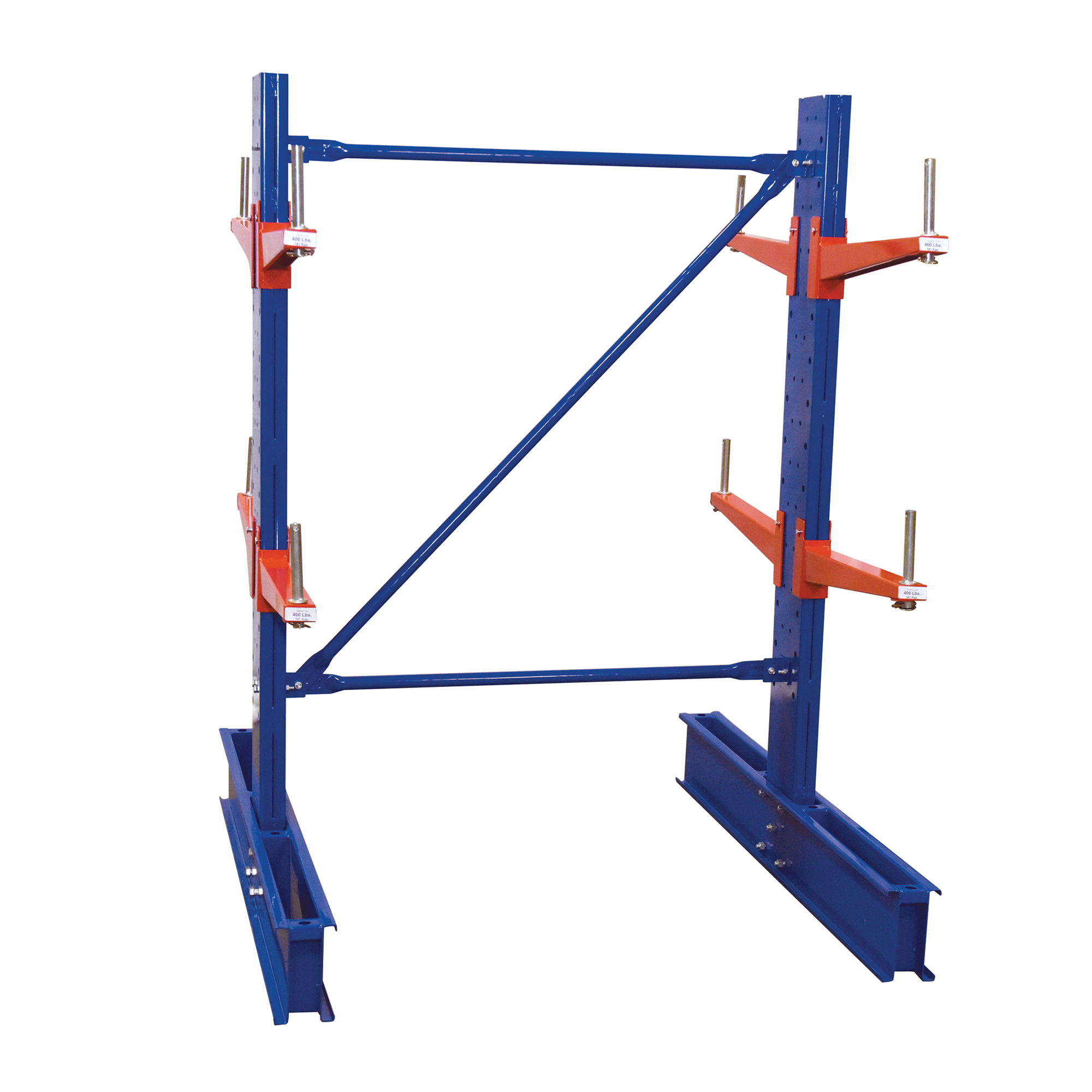Vestil Steel Standard Cantilever Double Upright 6 Ft. Height 24 In. Arm Use Length Set 15,400 Lb. Capacity Blue